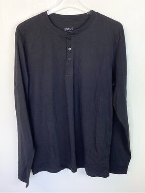 NWOT Pact Organic Cotton Softspun Long Sleeve Henley - Black - M